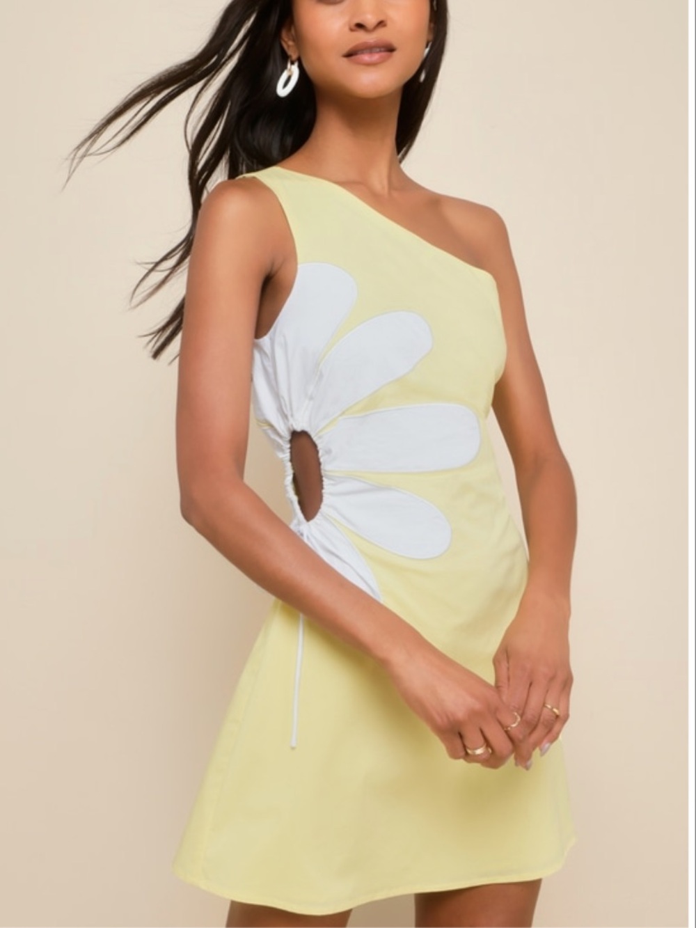 Lulus One-Shoulder Yellow Daisy Cutout Mini Dress